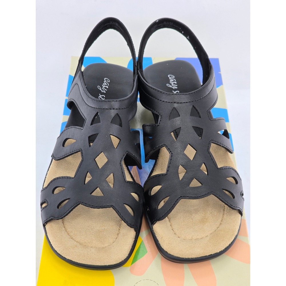 Easy Street Kamber Sandals Womens 8.5 M Black Cutout Slingback‎ Low Wedge -VG